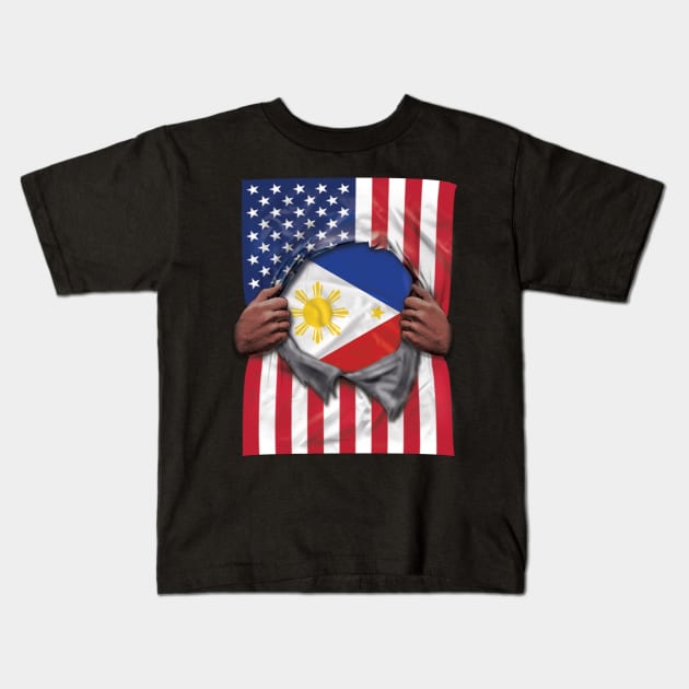 Philippines Flag American Flag Ripped - Gift for Filipino From Philippines Kids T-Shirt by Country Flags